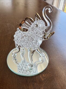 Vintage Hand-spun Glass Elephant Figurine with Gold Accents